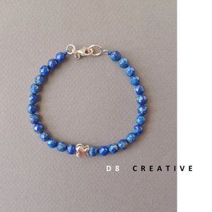 Men's sterling silver with lapis lazuli and hand braided 2 pics set bracelet